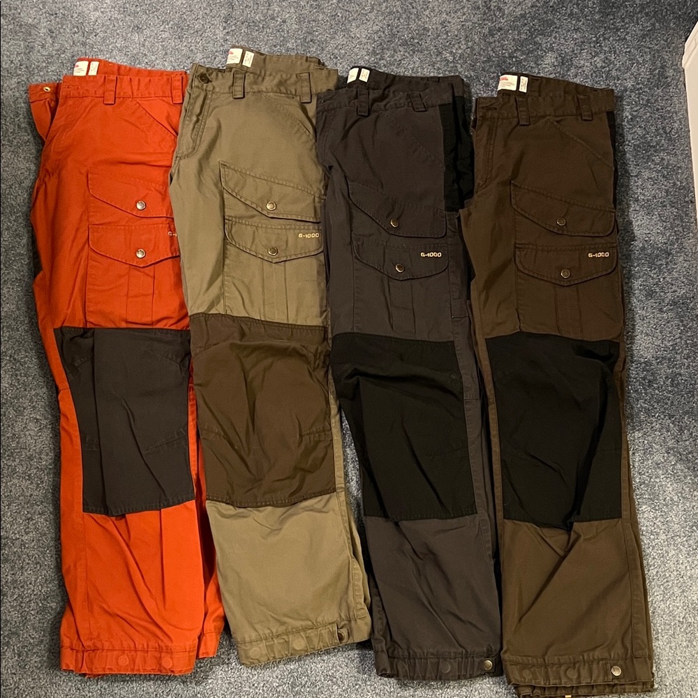 Fjallraven Men's G1000 Cargo Pants in Orange, Olive, Gray, and Brown